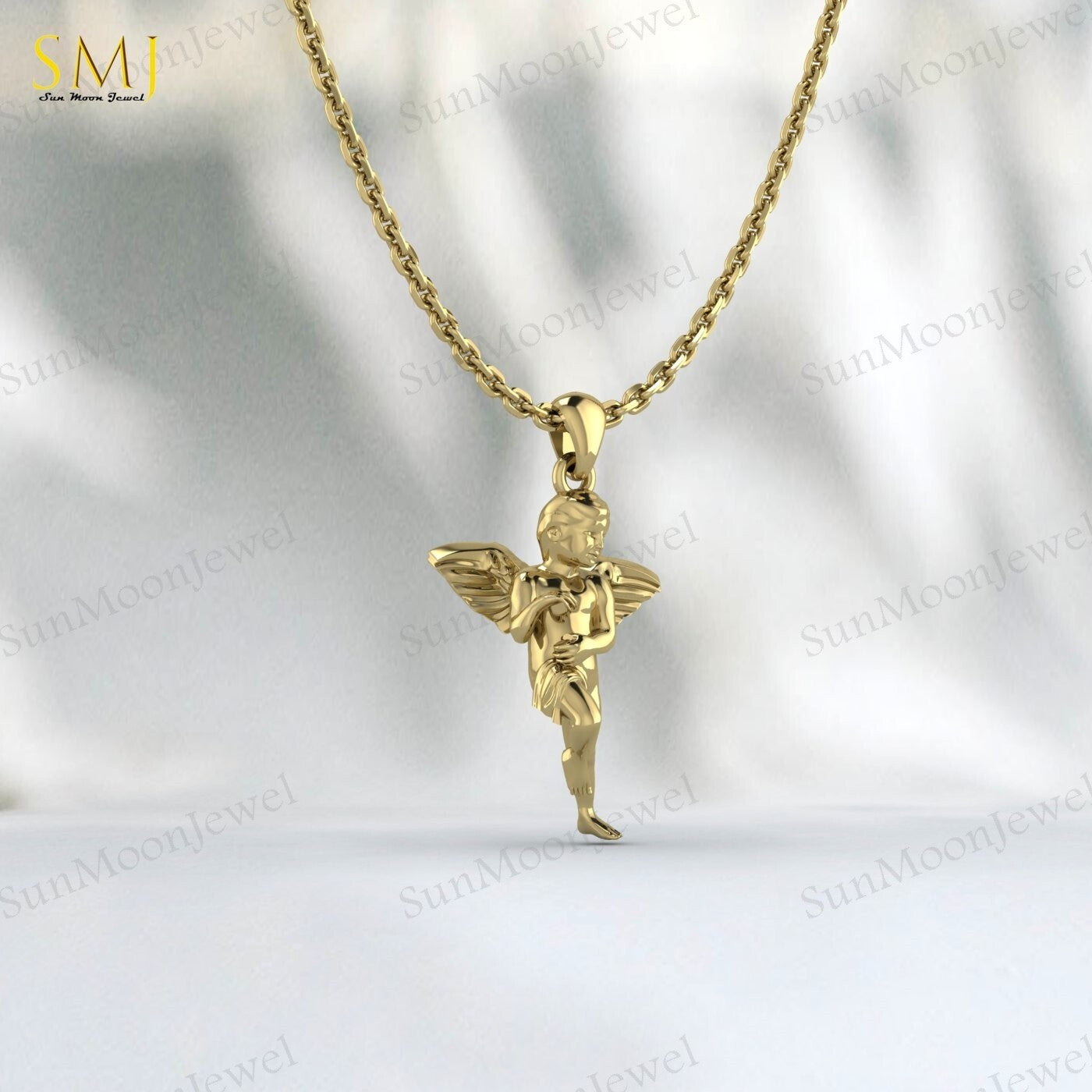Cherubim Baby Angel Necklace Wings Charm Necklace 925 Sterling Silver For Her