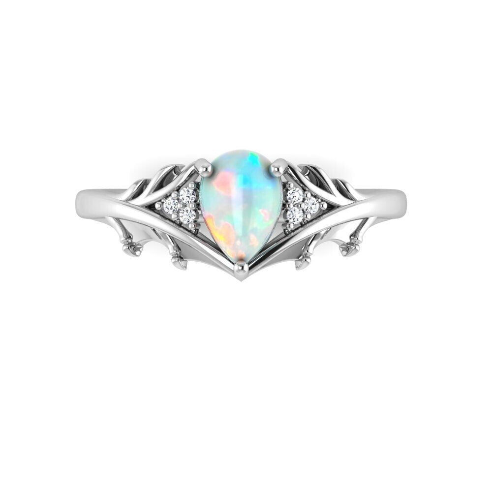 Fire Opal Pear Cut Halo Engagement CZ Ring US5~15 Silver Handmade Jewelry Gift
