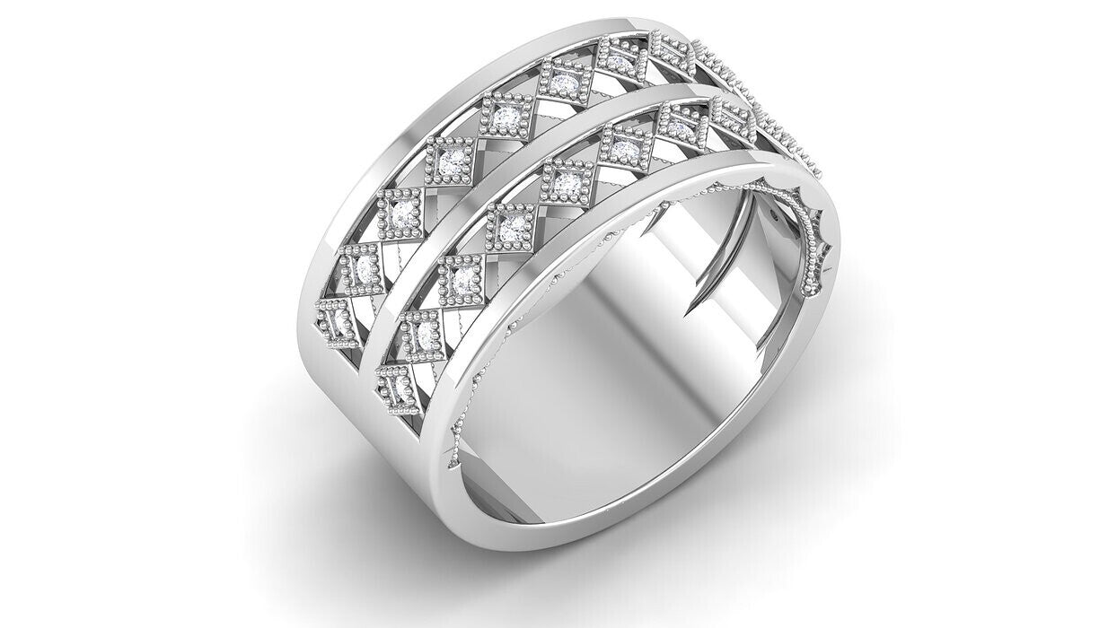 925 Silver Round Solitaire Engagement Ring Wide CZ Wedding Women Band US5-15