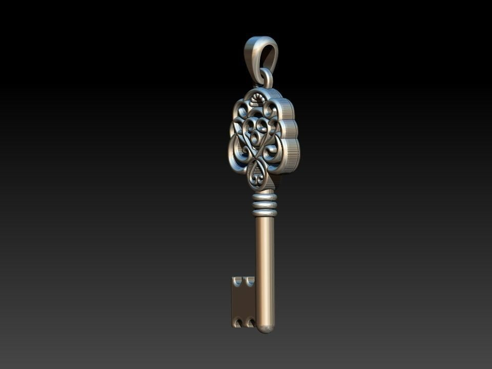 Silver Heart Key Pendant Necklace Gift for Her Handmade Key Jewelry Women Men