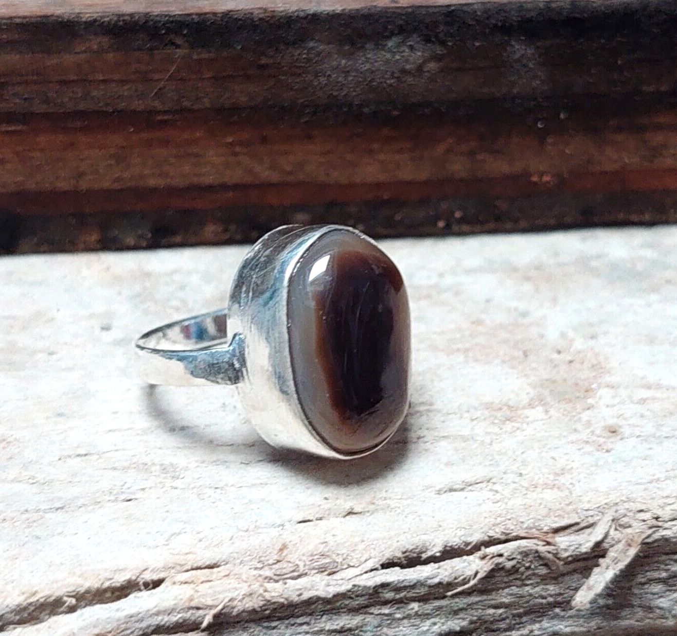 Genuine Brown Banded Agate Gemstone 925 Sterling Silver Ring,Birthstone Ring