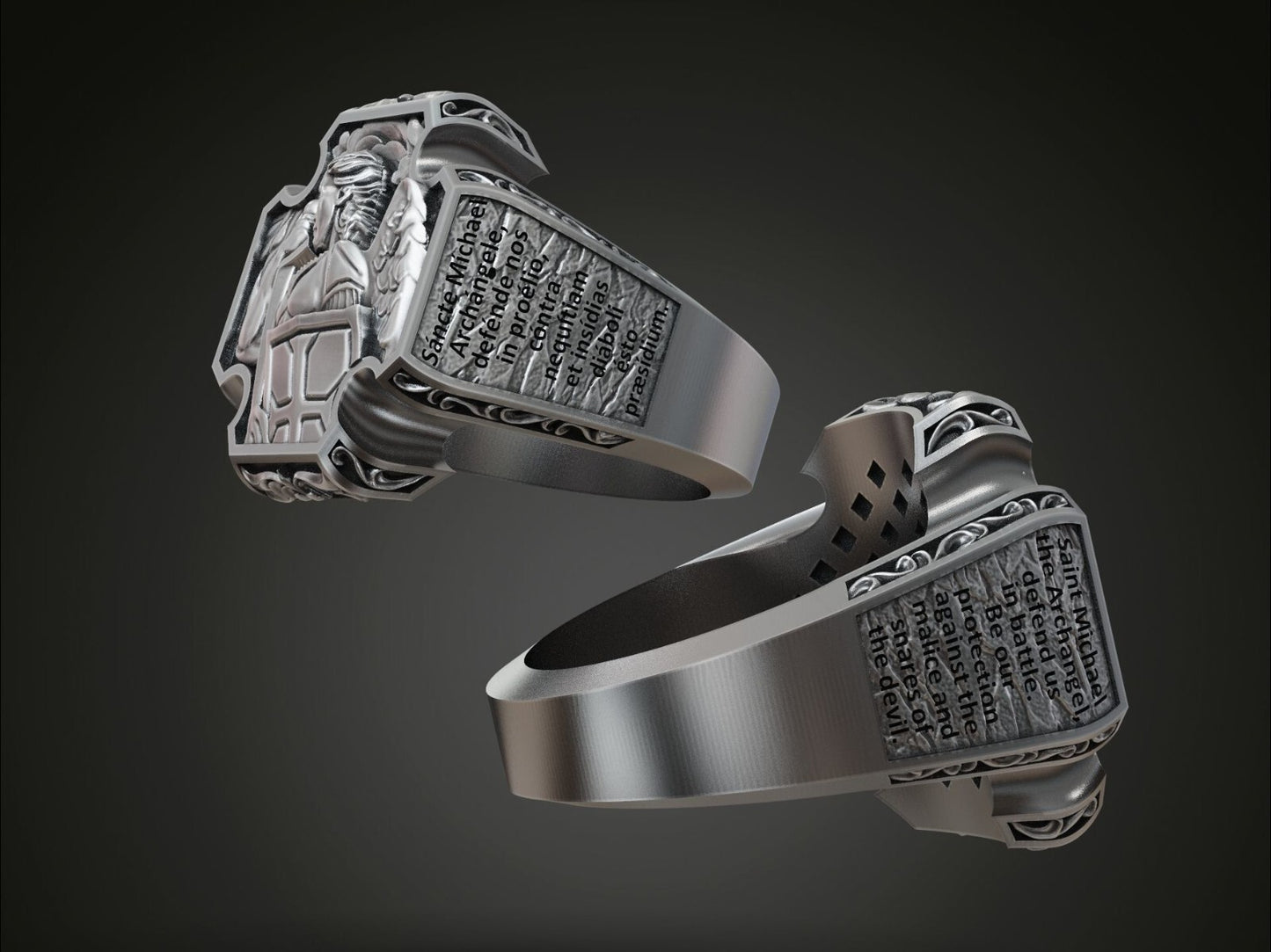 Saint Archangel Michael Prayer Signet Ring US7-15 Sterling Silver Men's Ring
