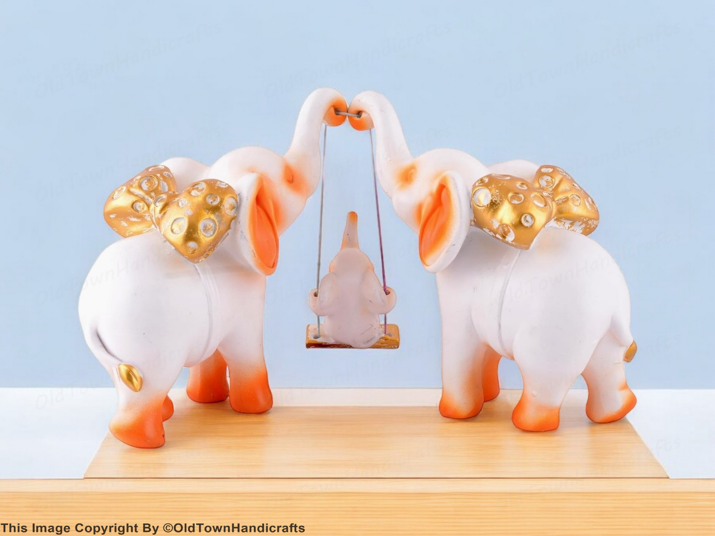 Set of 3 White Golden Elephant Showpieces for Home Office Decor Elegant