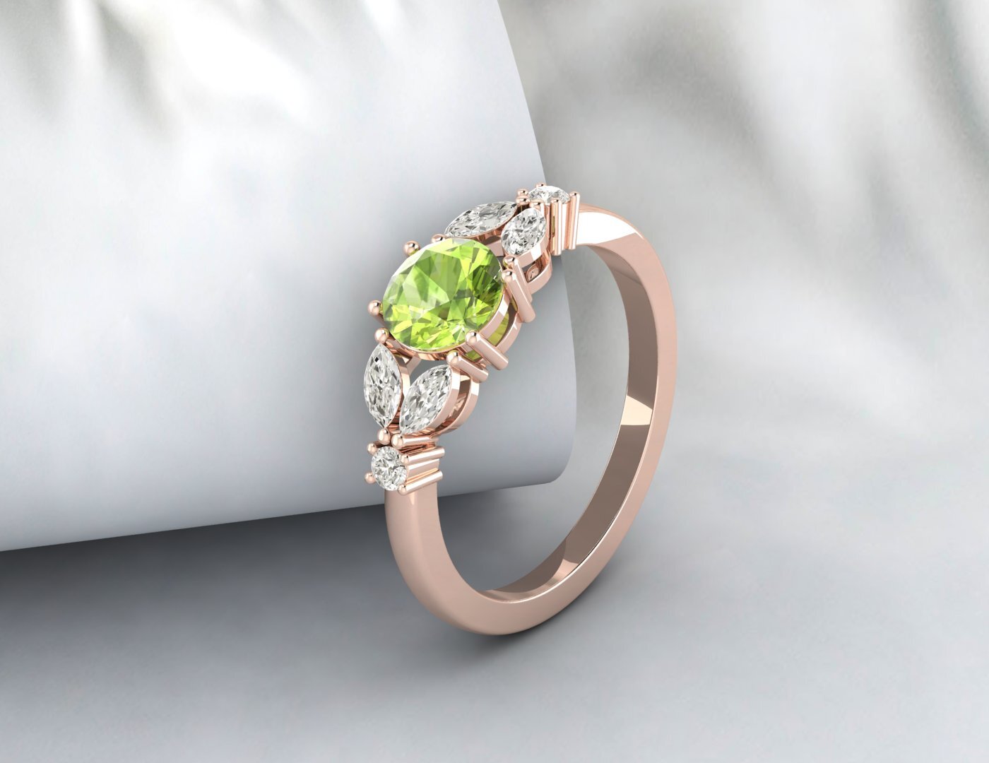 Natural Green Peridot Ring 925 Sterling Silver Leaf Ring Women Wedding Gift
