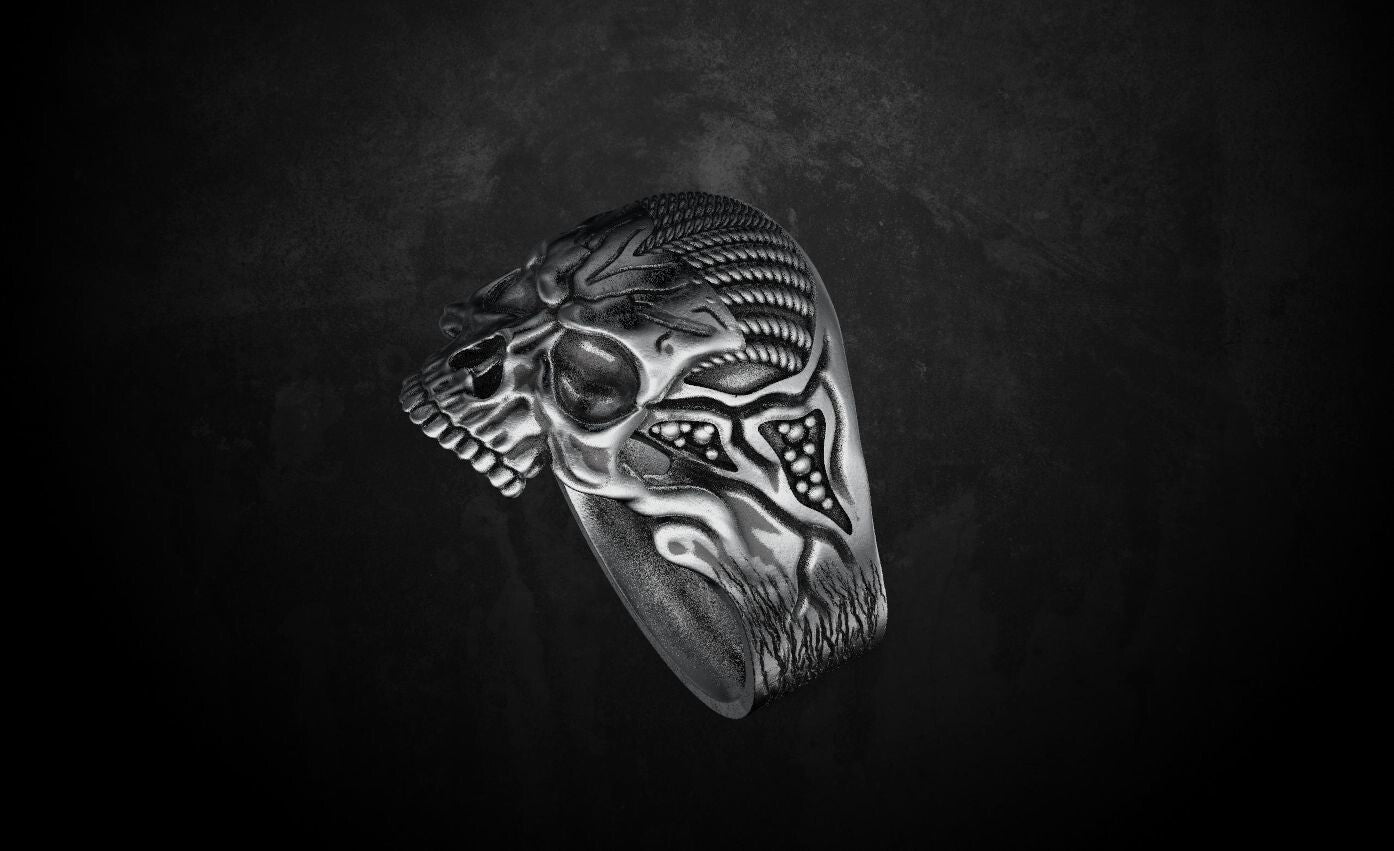 Vintage Silver Skull Rope Biker Gothic Ring US5~15 Bold Punk Retro Biker Ring