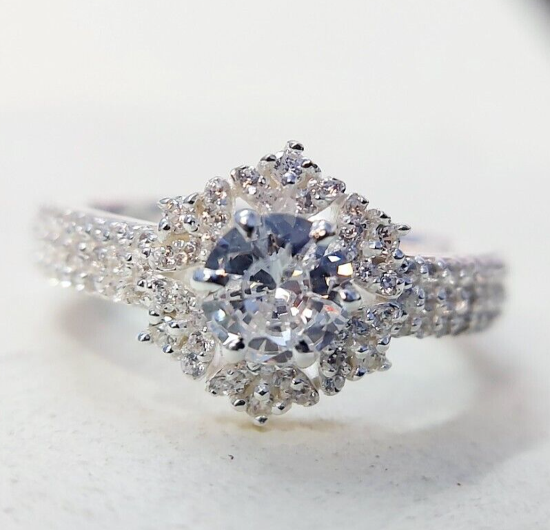 Halo Moissanite Flower Ring Lab Grown Silver Ring for Women Wedding Gift US5-15