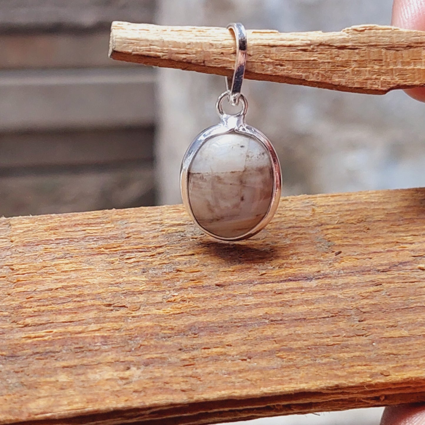 Gray White Agate Pendant Necklace 925 Sterling Silver Pendant Birthday Gift