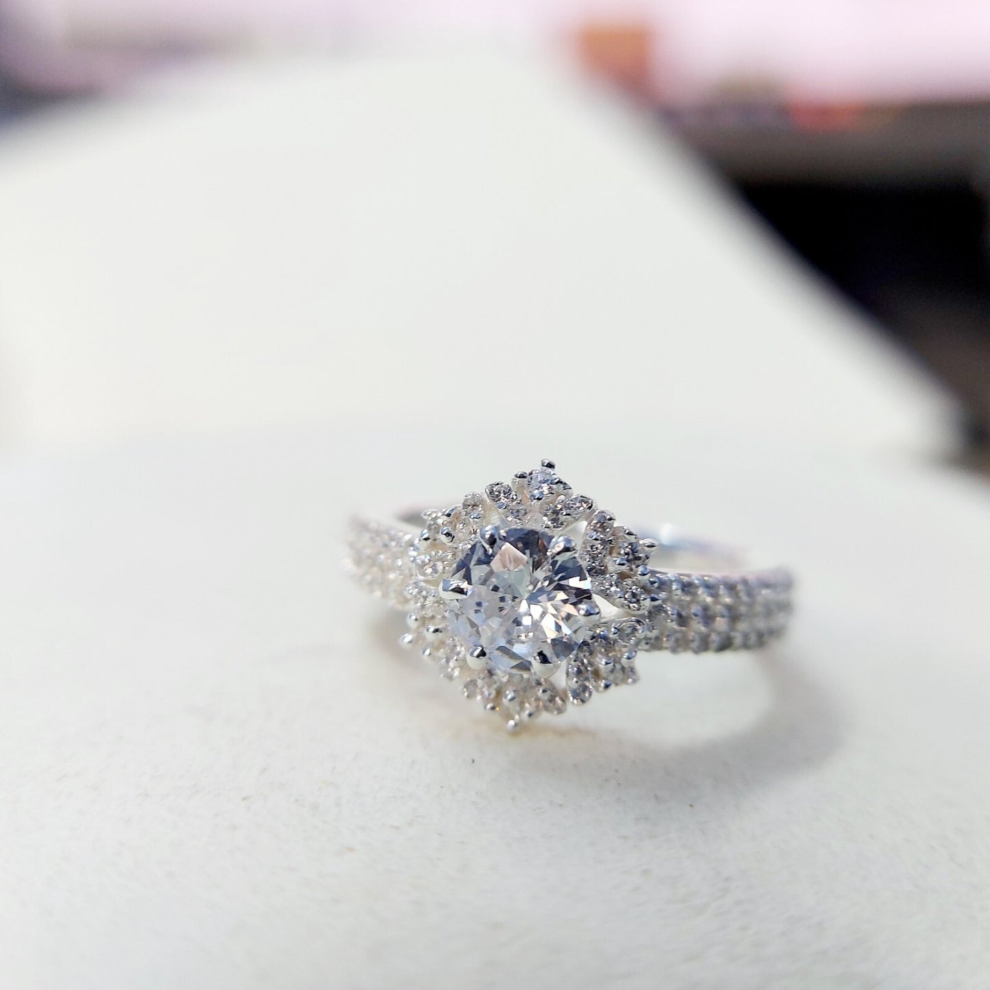 Halo Moissanite Flower Ring Lab Grown Silver Ring for Women Wedding Gift US5-15