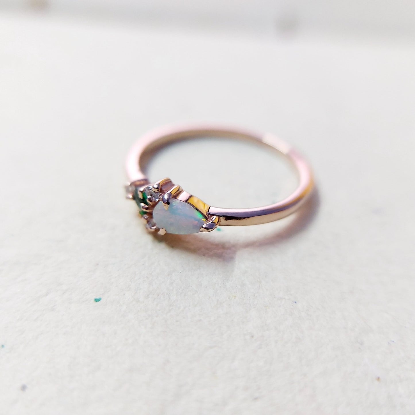 Pear Opal and Round Emerald Cluster Ring Silver Vintage Engagement Band Us5~ 15
