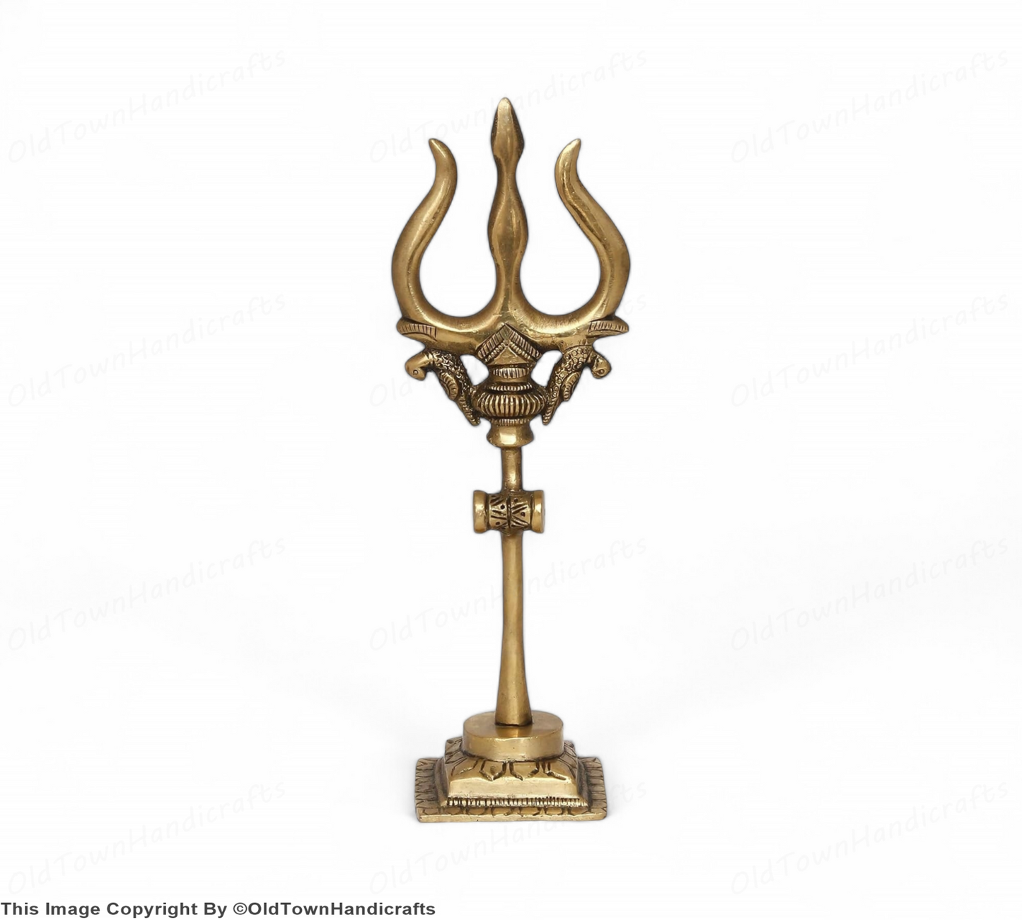 Brass Trishul with Damru Handcrafted Trishul Figurine Unique Gold Home Decor