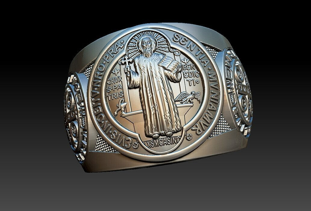 Saint Benedict Cross Ring 925 Silver Christian Signet Ring US5~15 Faith Gift