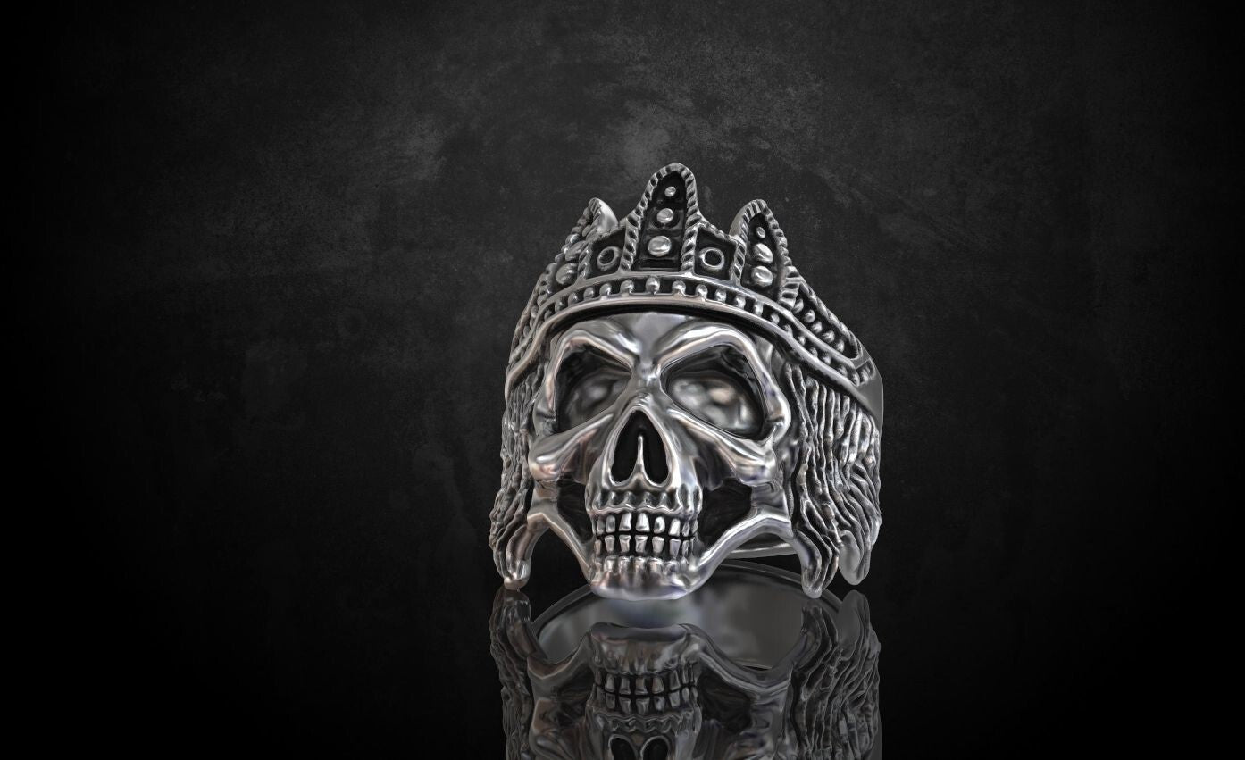Biker Rider King Monarch Gothic Skull Crown Ring 925 Silver Skull Ring US5-15
