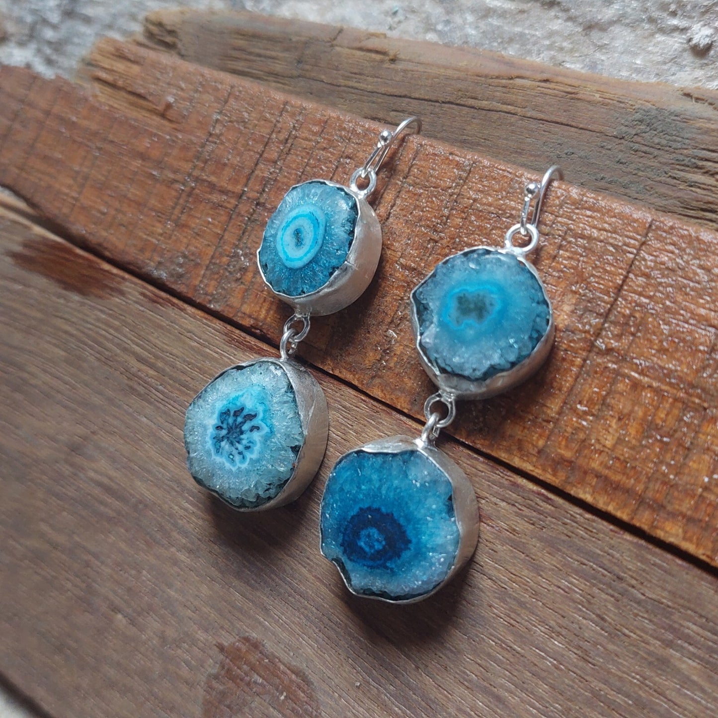 Blue Solar Quartz 925 Sterling Silver Earrings Solar Druzy Gemstone Earrings