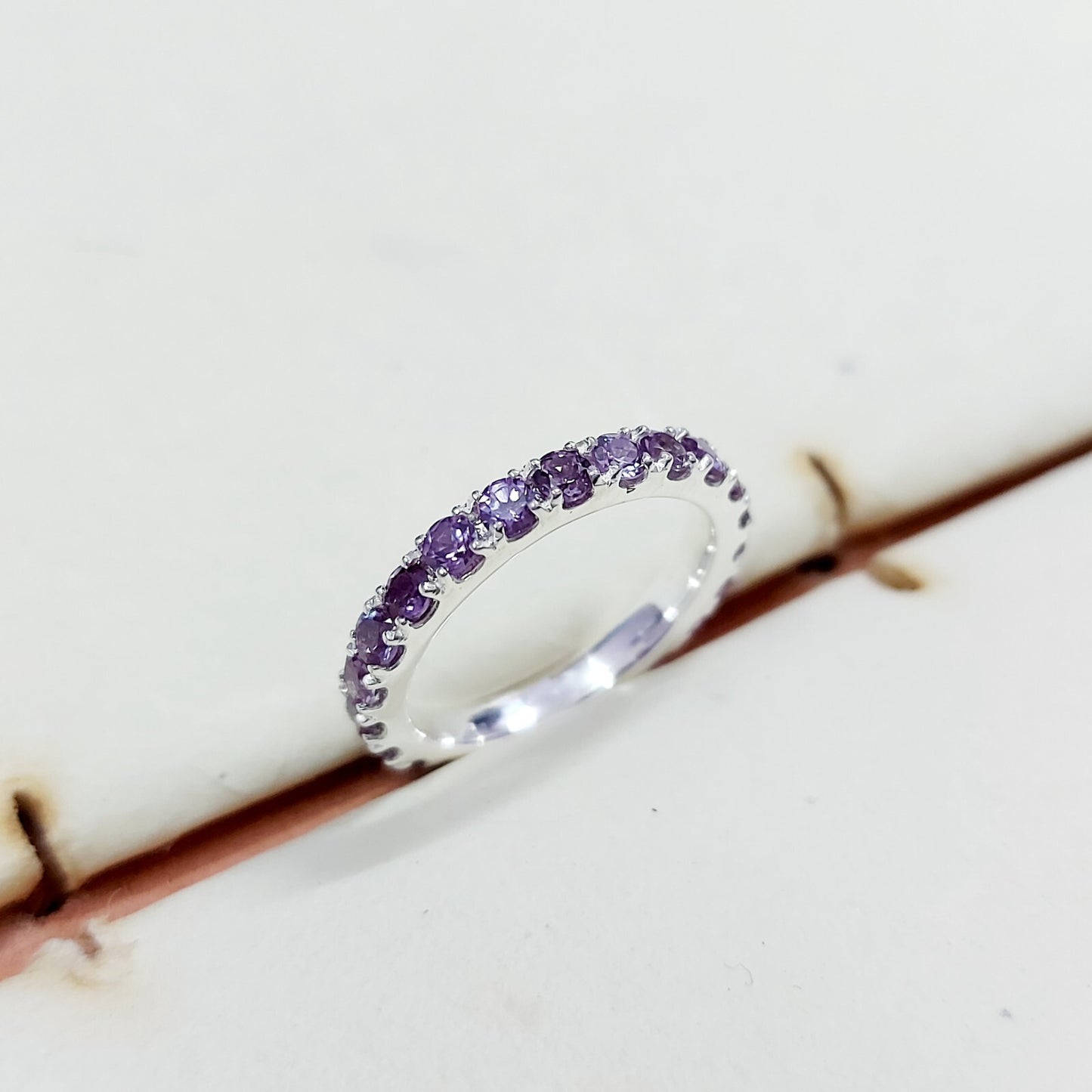925 Silver Natural Amethyst Eternity Band Ring Wedding Ring Women Gift US5 ~15