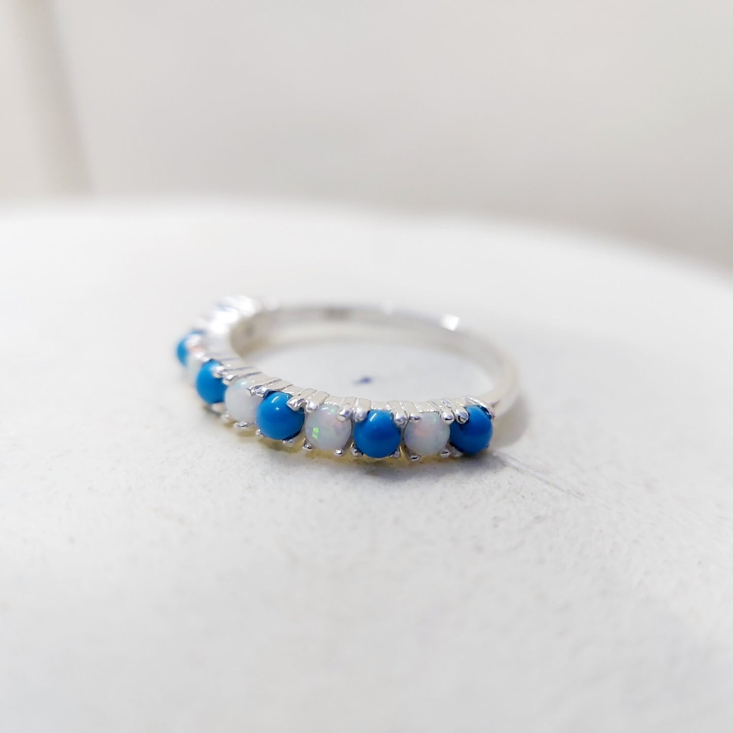 Turquoise Opal Eternity Wedding Band 925 Silver Natural Gem Women Ring Us5~ 15