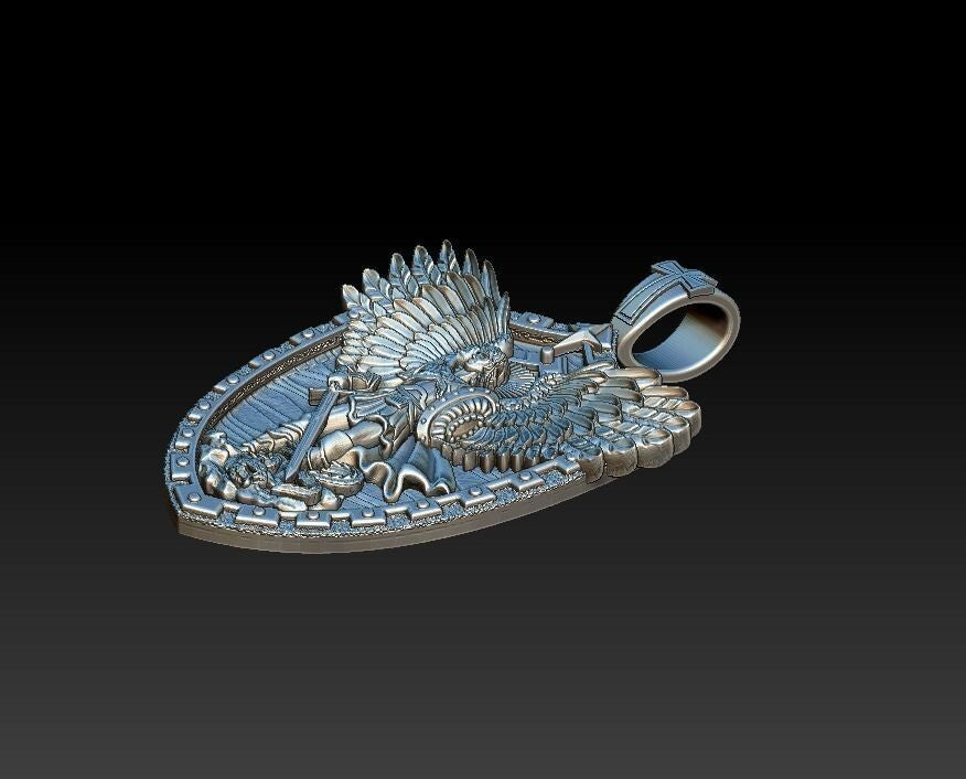 Saint Archangel Michael Serpent Shield Wings Sword Silver Pendant St Michael