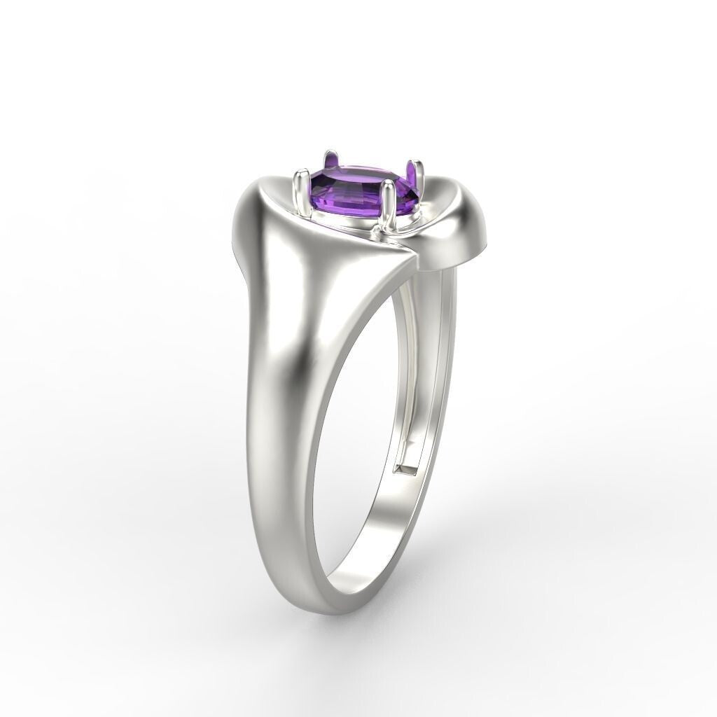 Natural Amethyst Oval Cut Ring 925 Silver Purple Gemstone Curve Band Gift US5-15