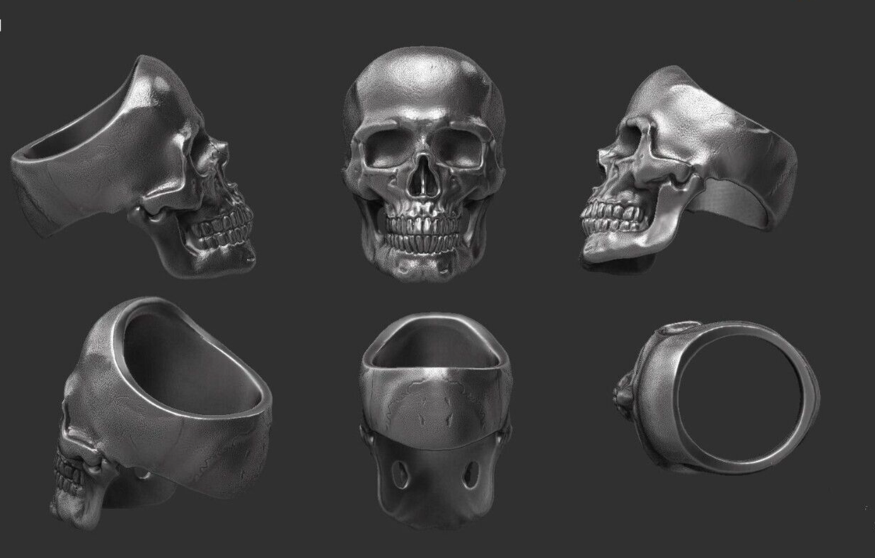 Flongo Silver Men Punk Gothic Skull Head Biker Ring Women Band Us5~ 15 Unisex