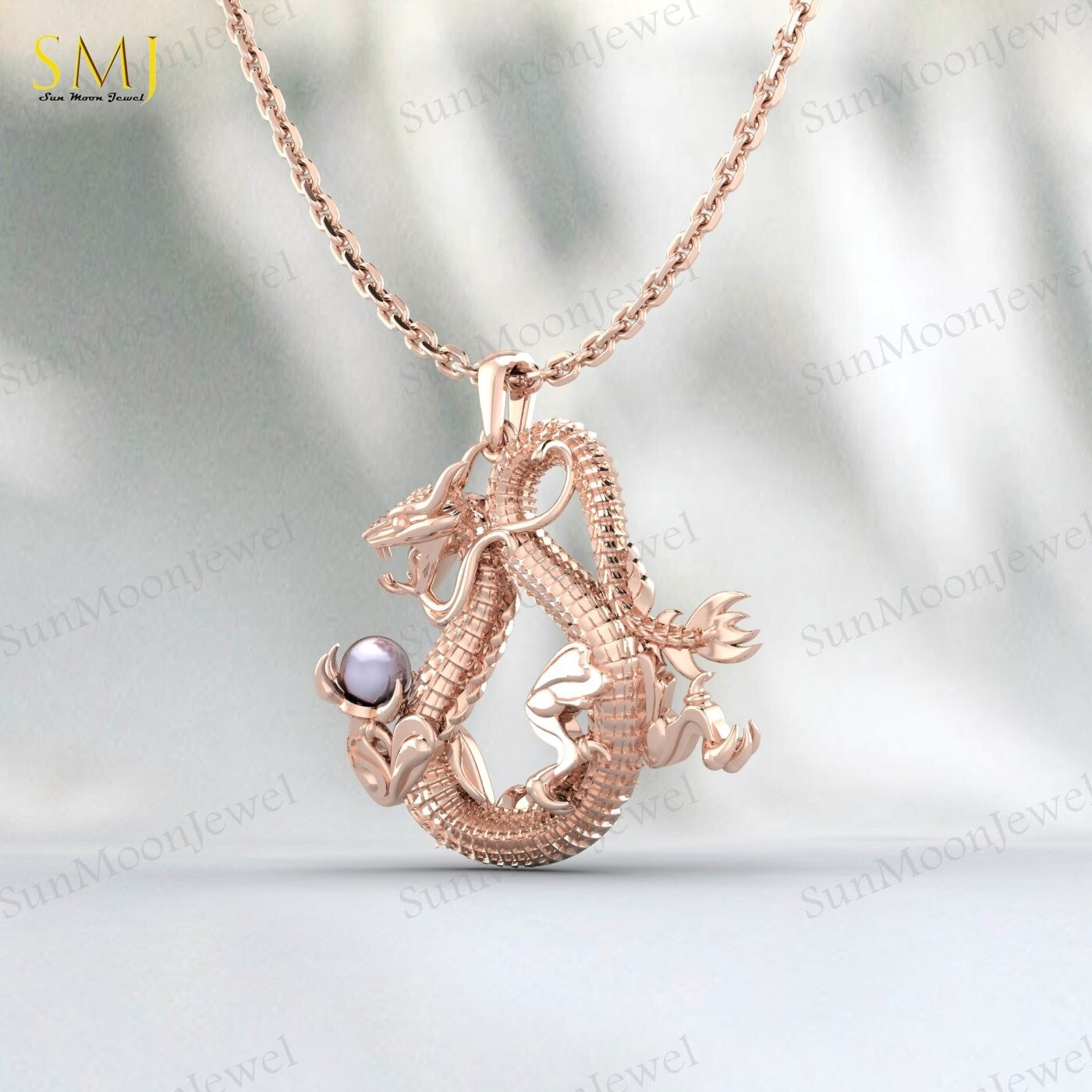 925 Sterling Silver Dragon Pendant Necklace For Man Pearl Dragon Unique Gifts