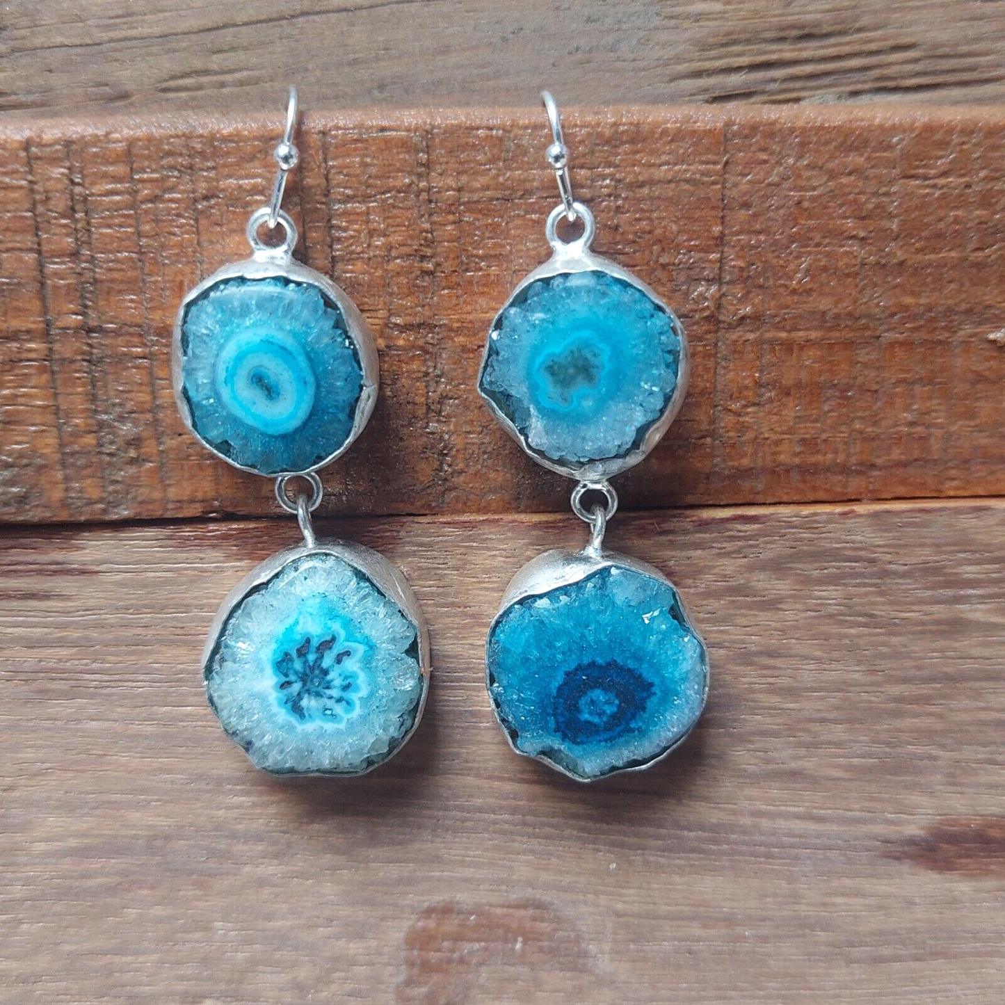 Blue Solar Quartz 925 Sterling Silver Earrings Solar Druzy Gemstone Earrings