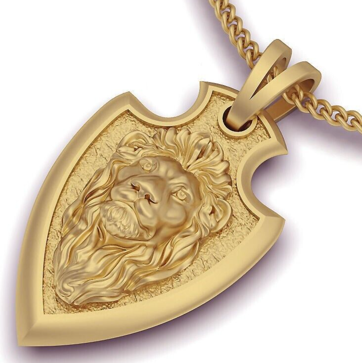 Lion Pendant Brass Necklace Shield Lion Head Charm Jewelry Animal Lover Gift