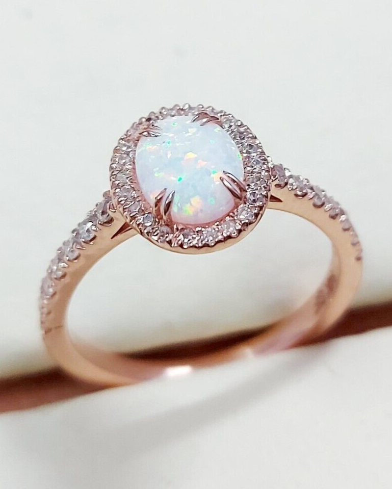 Oval Cut Natural Fire Opal Halo Engagement Women Ring Silver Opal Ring US5~15