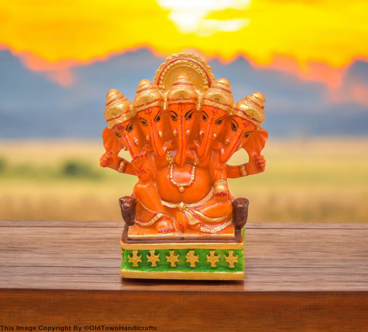 Handcrafted Panchmukhi Ganesh Ji Statue Polyresin Idol for Gift & Home Decor