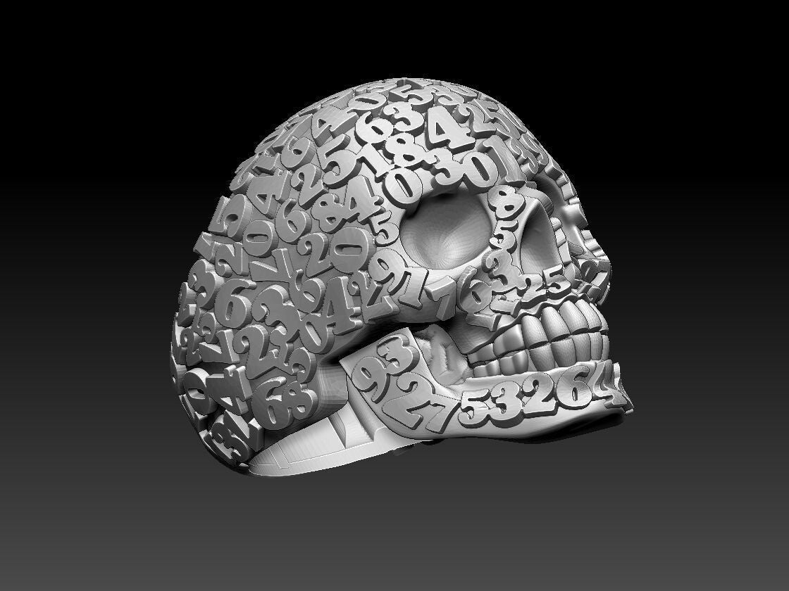 Men's Lucky Good Luck Number Gothic Skull Biker 925 Silver Ring For Men US5~15