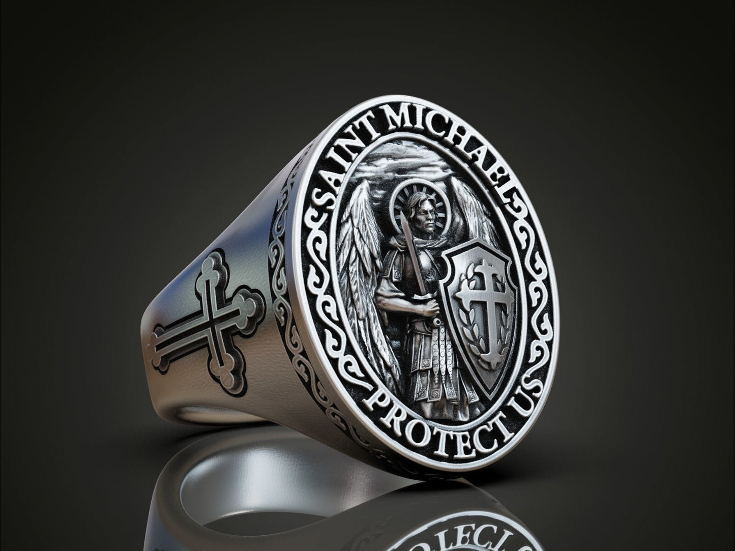 Saint Michael Archangel Ring Silver Signet Religious Ring Gift For Men US5~15