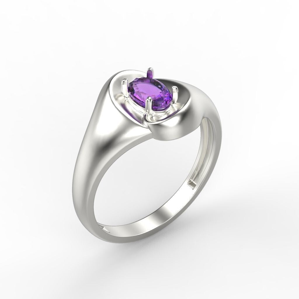 Natural Amethyst Oval Cut Ring 925 Silver Purple Gemstone Curve Band Gift US5-15