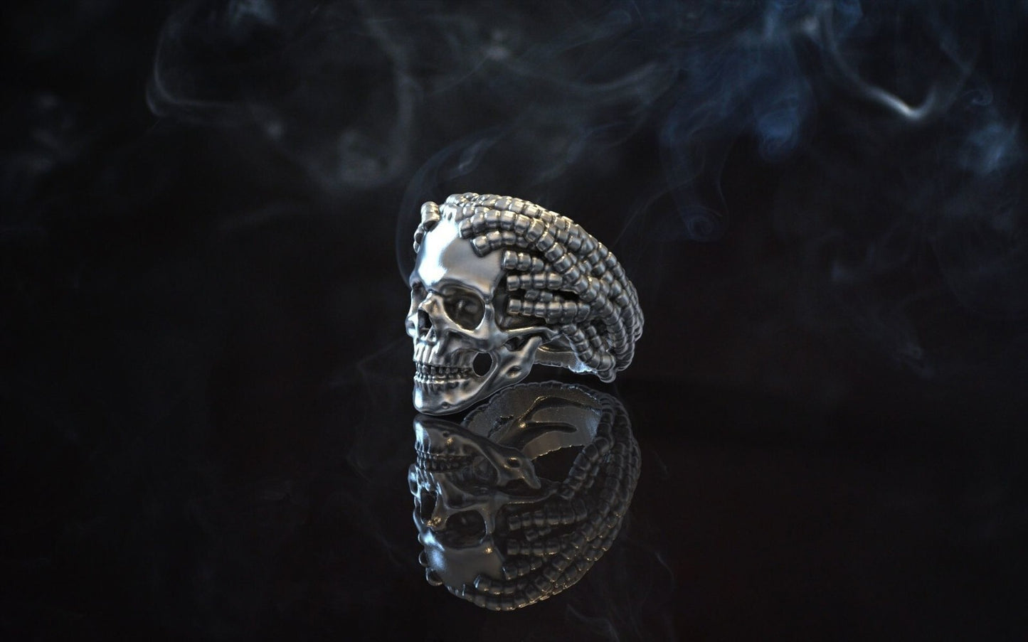 Skull Rope Ring Silver Gothic Biker Punk Handmade Skull Ring Men Women US5~15