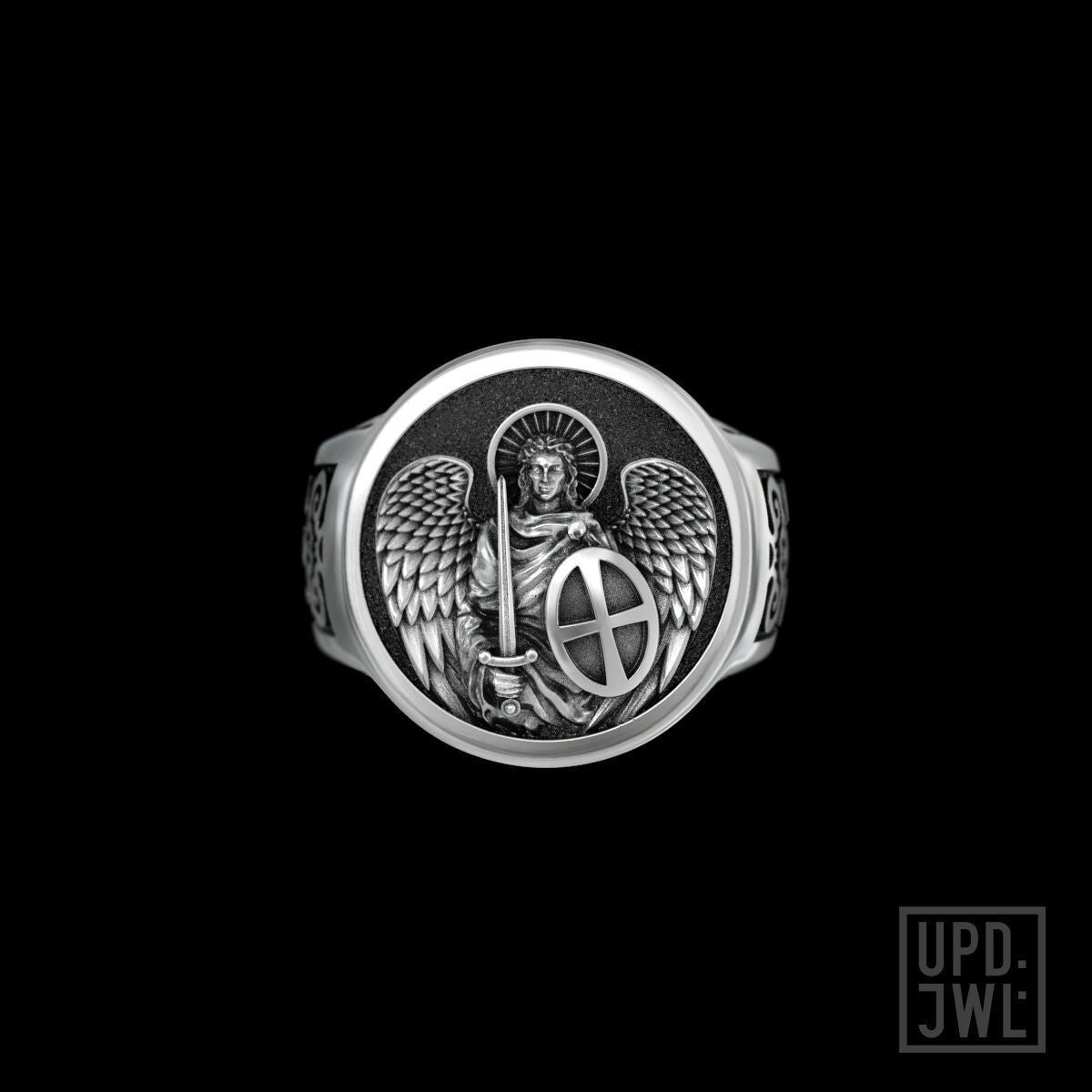 925 Silver Archangel Michael Christian Ring Saint Catholic Religious Ring Men