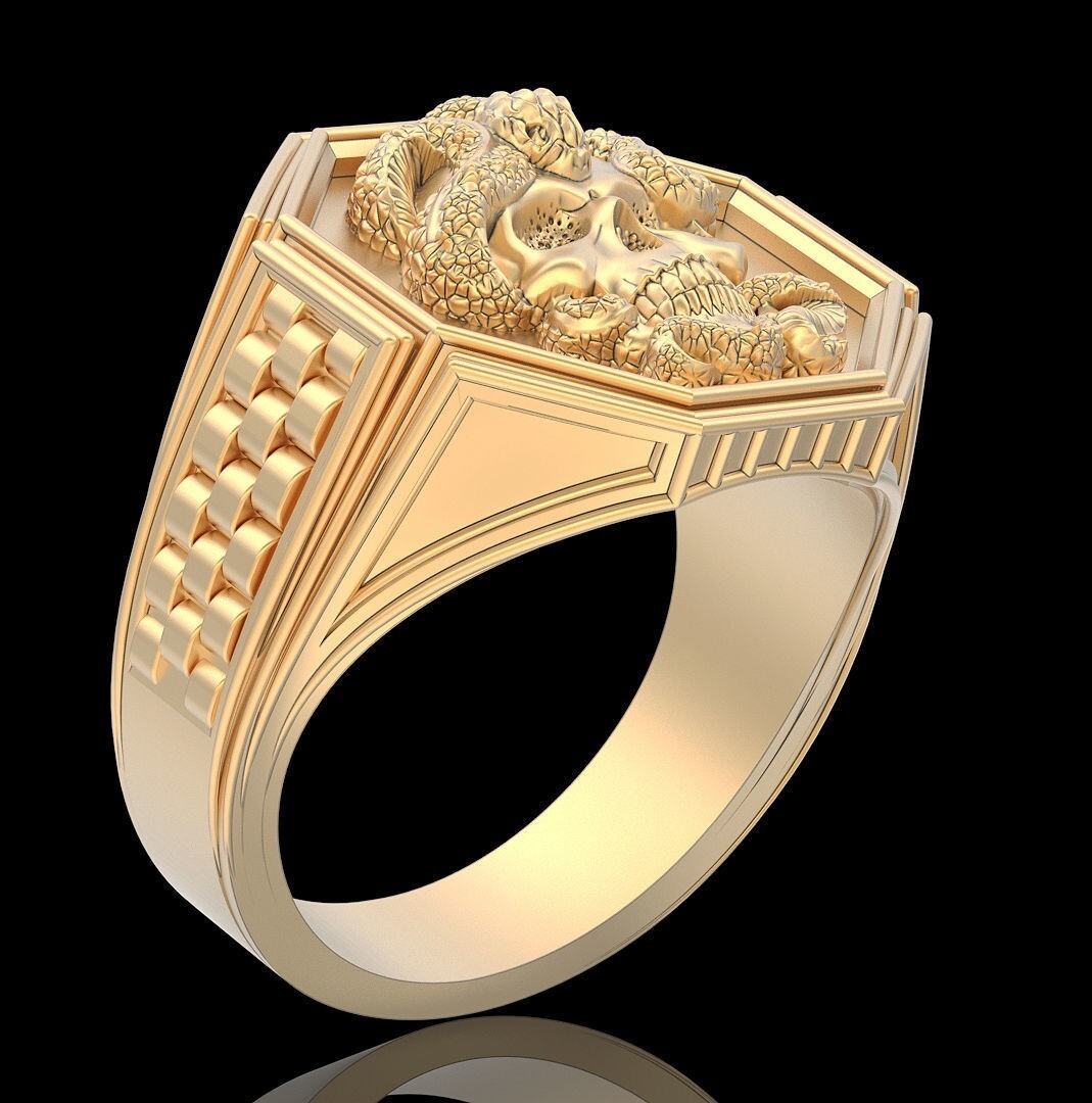 Gothic Brass Skull Snake Ring Men Punk Biker Custom Band Skull Men Ring Us5~15