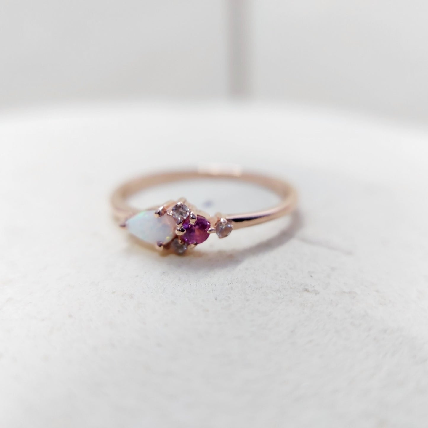 Pear Cut Opal and Pink Tourmaline Ring Gemstone Engagement Silver Ring Us5~ 15
