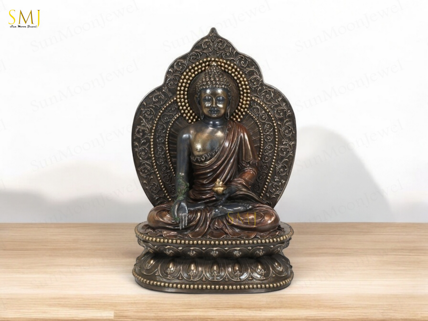 Copper Finish Buddha Statue Buddha Amitabha Figurine for Home & Temple Decor