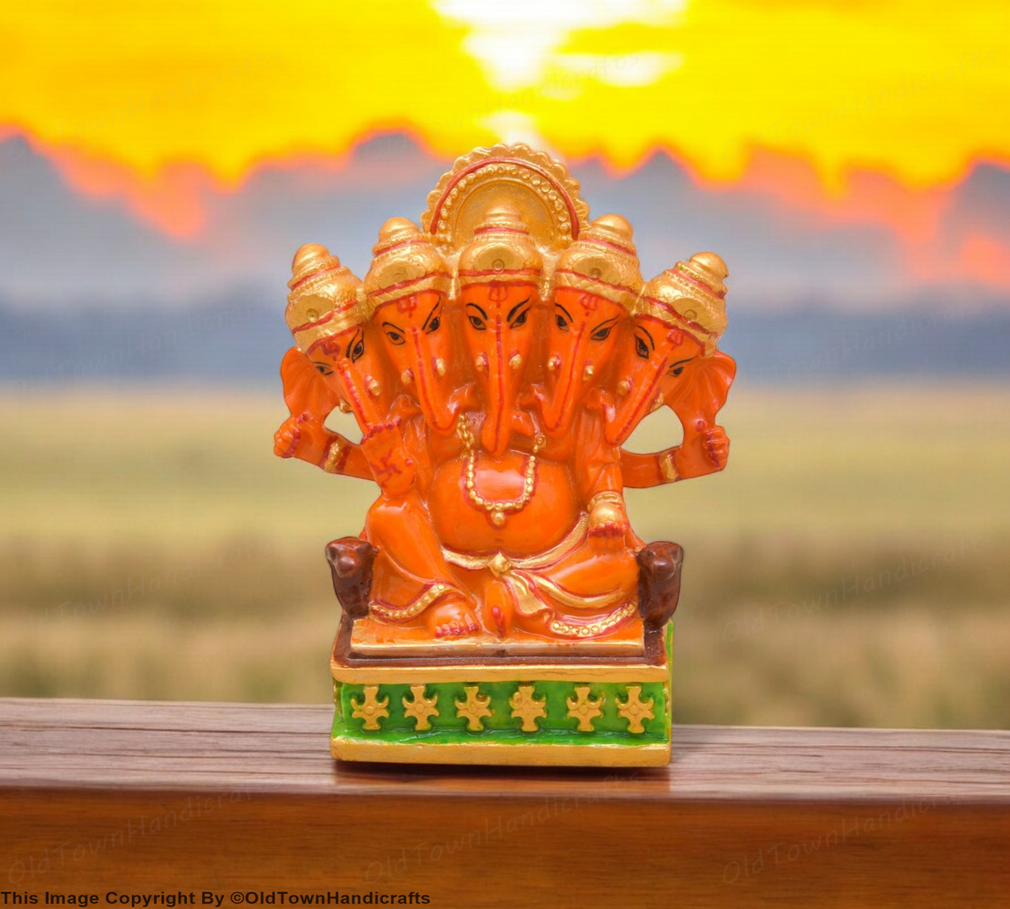 Handcrafted Panchmukhi Ganesh Ji Statue Polyresin Idol for Gift & Home Decor