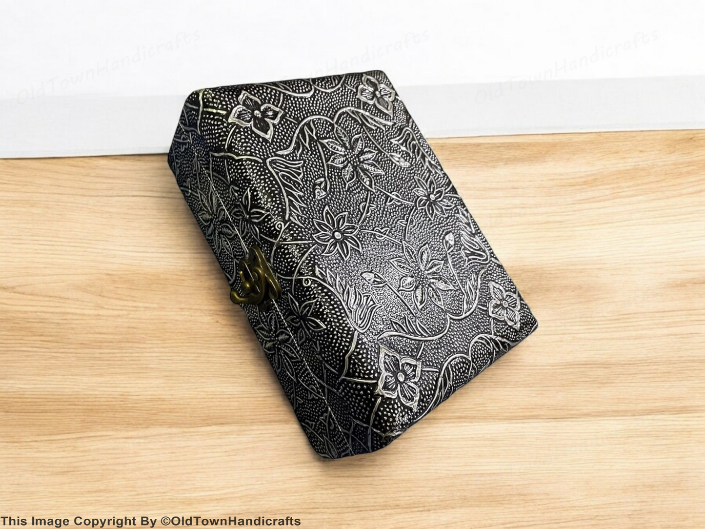 Handcrafted Antique Multipurpose Box jewellery Oxidised Silver Flower Design