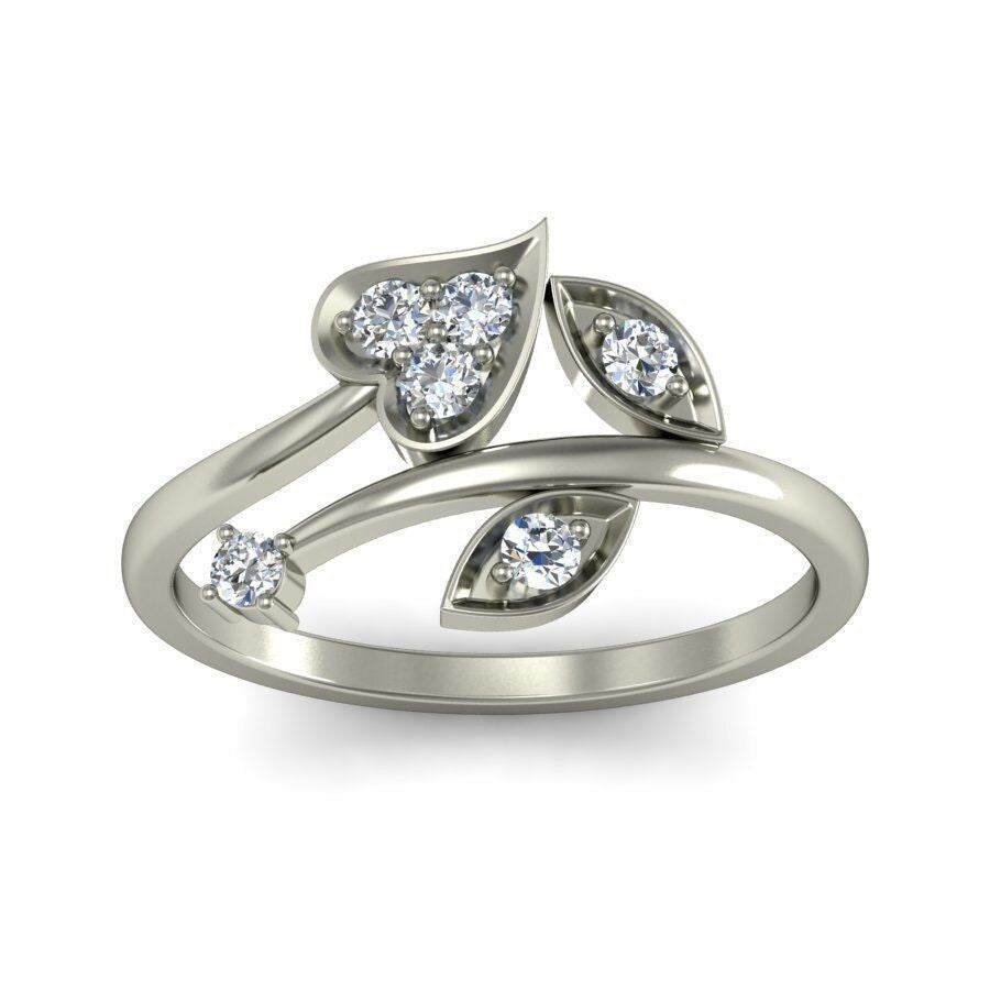 925 Silver Leaf Zircon Ring Dazzling White Cubic Zirconia Handmade Ring Us5~ 15