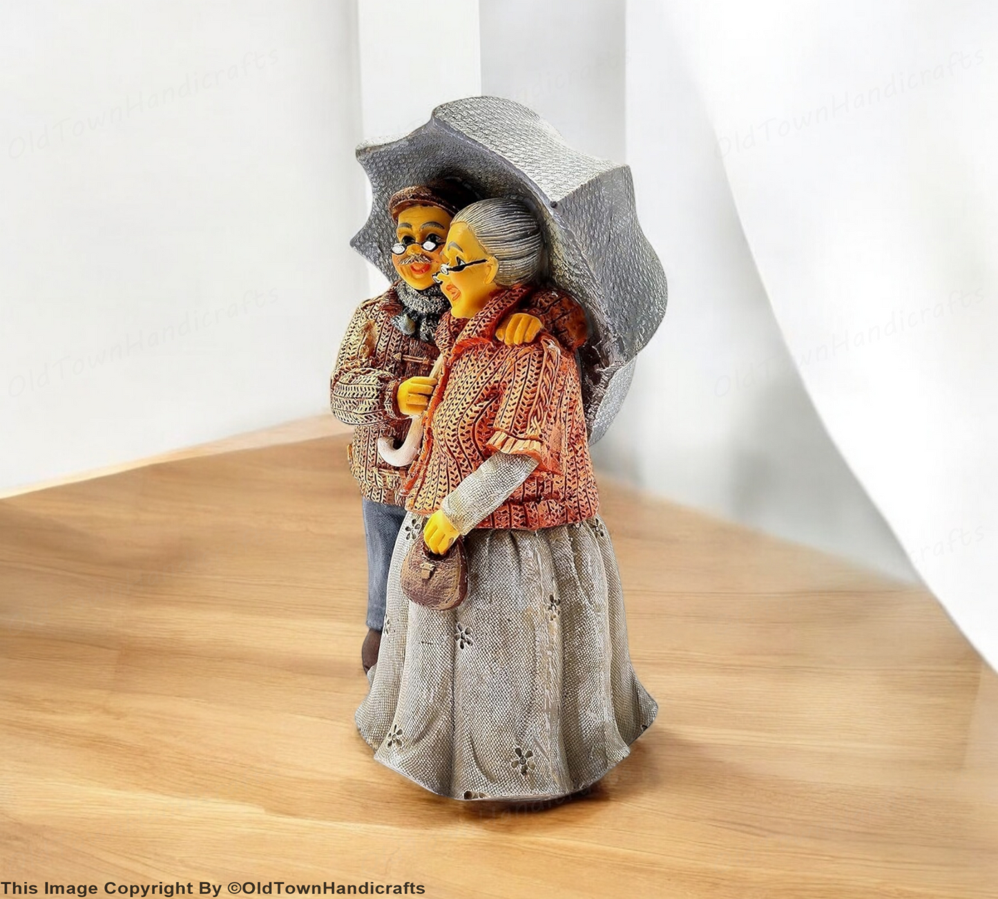 Handcrafted Romantic Loving Couple Figurine Under Umbrella for Home Decor