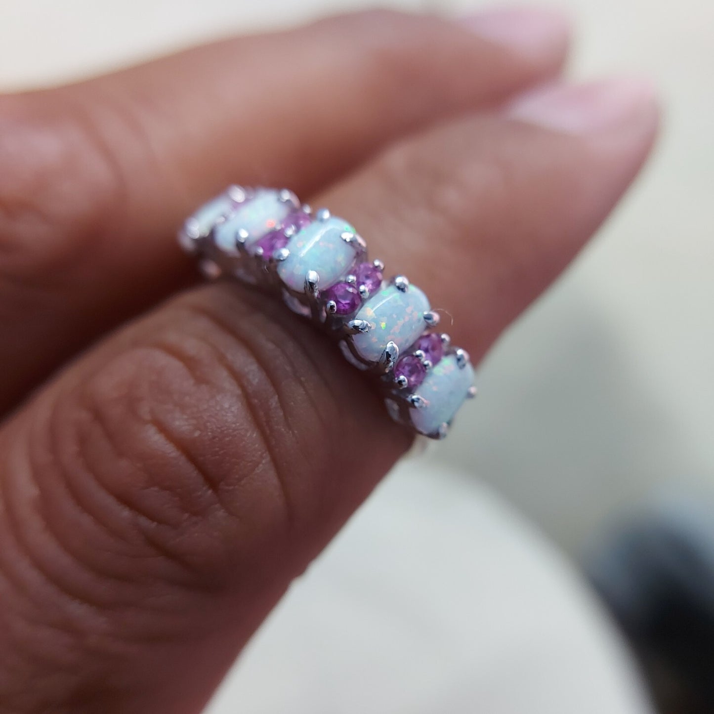 Eternity Opal Ruby Ring Silver Fire Opal Handmade Engagement Gift Ring Us5~15