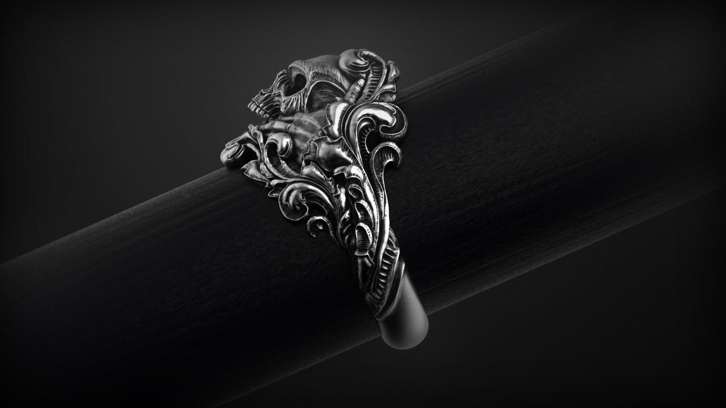 Vintage 925 Silver Skull Ring Bold Handmade Large Dark Aesthetic for Men US5~ 15