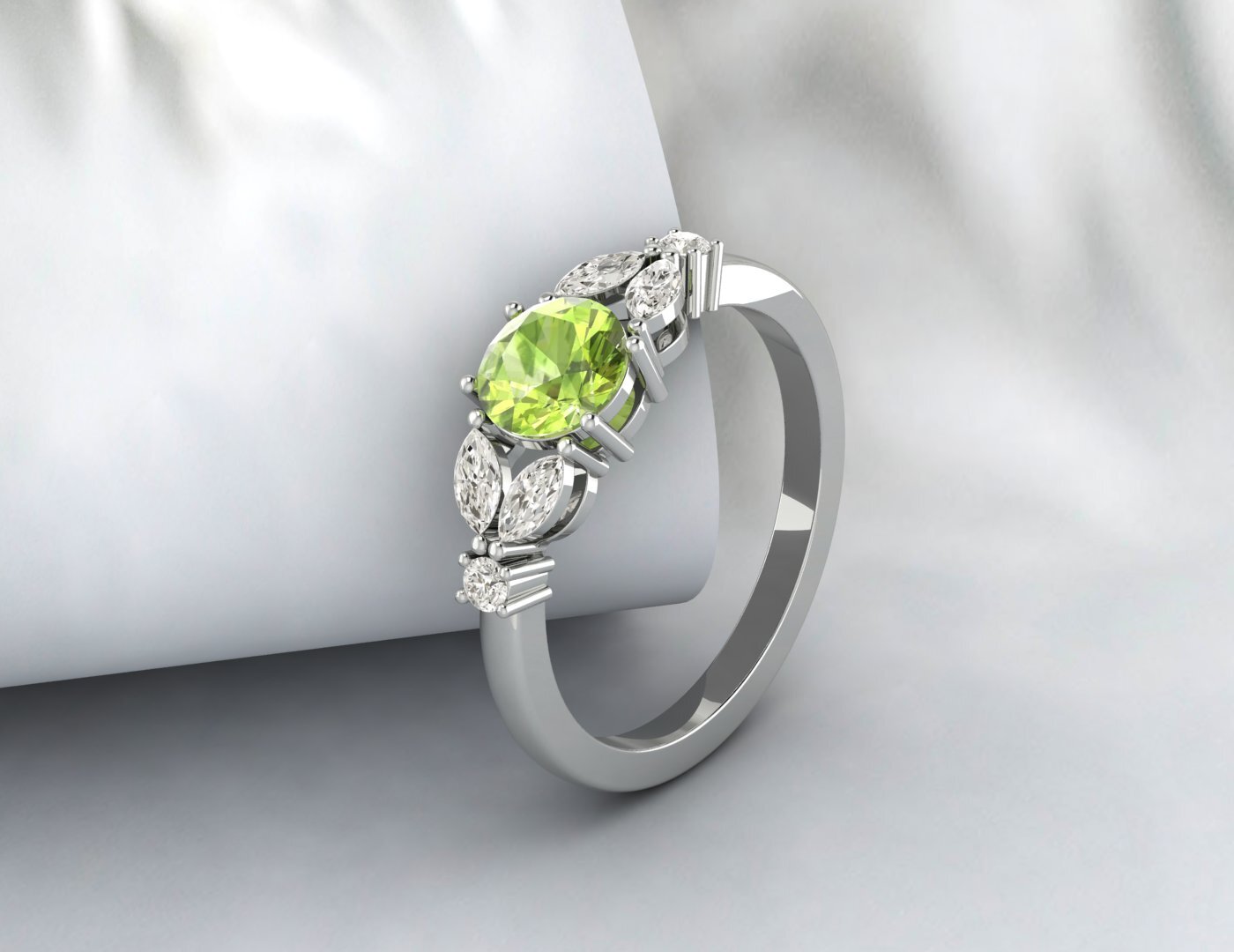 Natural Green Peridot Ring 925 Sterling Silver Leaf Ring Women Wedding Gift