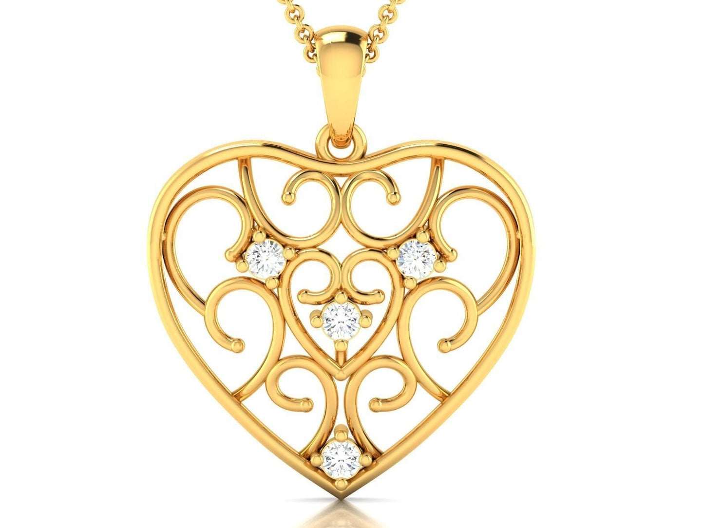 Heart Brass CZ Pendant Necklace Dainty Heart Charm Gift For Women Girlfriend