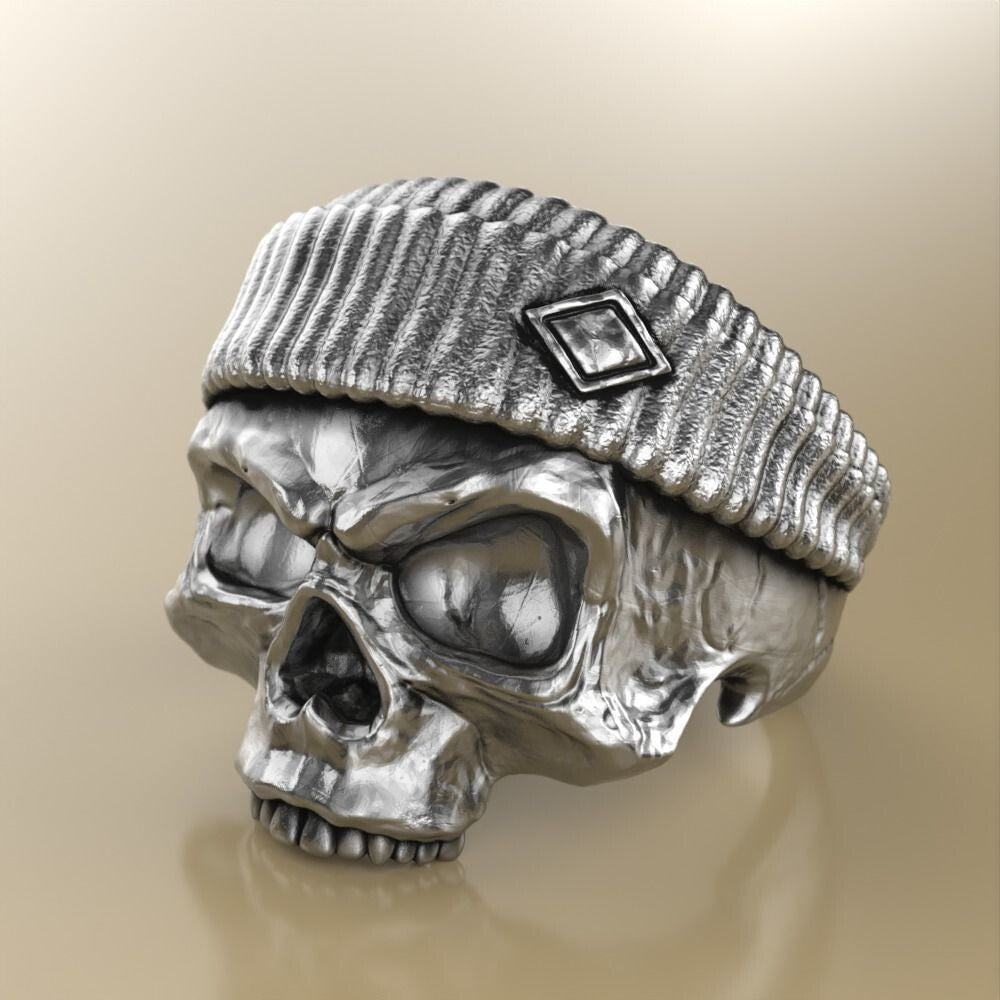 Skull Top Hat Biker Ring Silver Goth Punk Handmade Guitar Player Skull US5~15