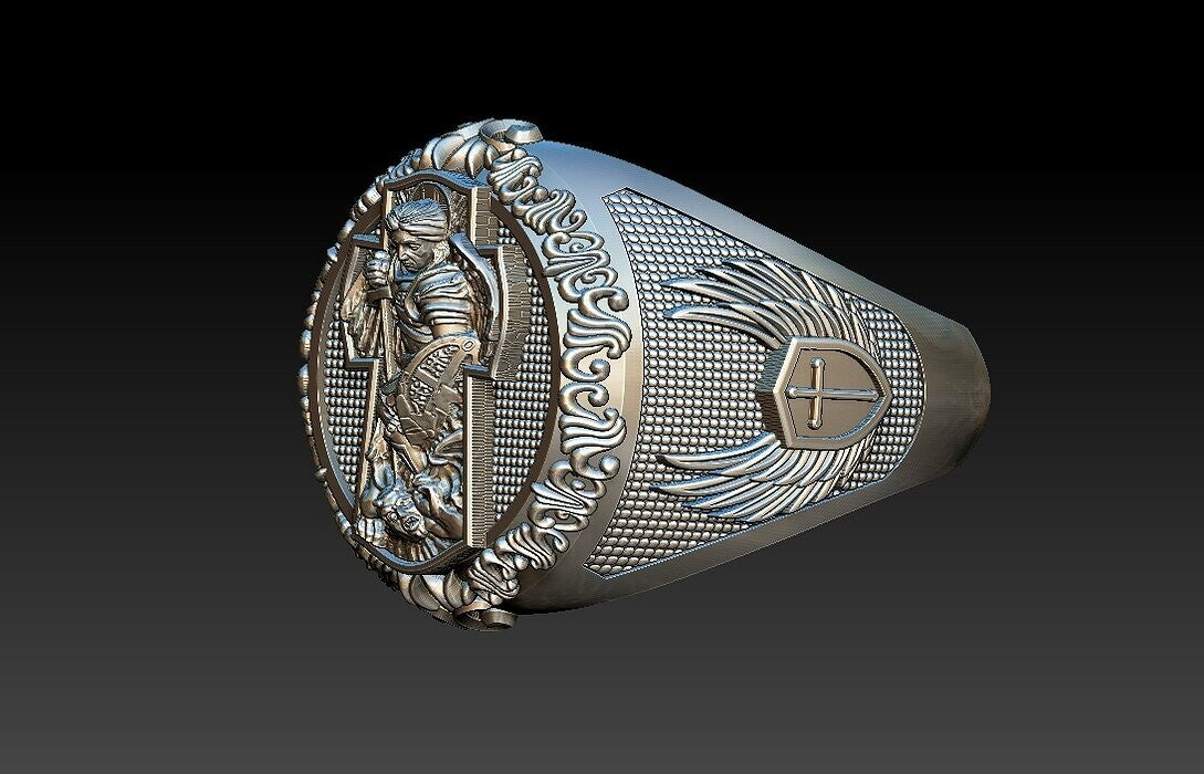 St Michael Archangel Ring 925 Sterling Silver San Miguel Amulet Men Gift US5~ 15
