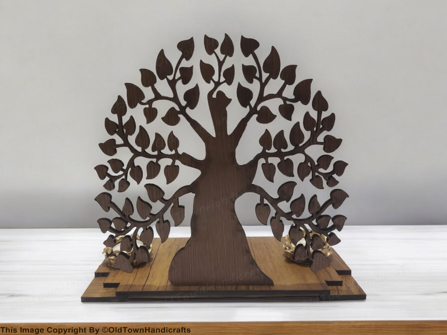 Polyresin Lord Shiva Statue with Wooden Bodhi Tree Tealight Holders for Pooja
