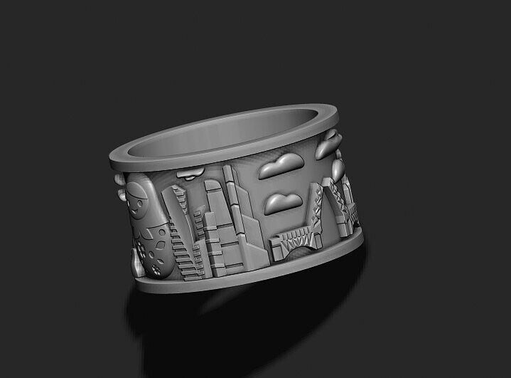 925 Silver Russia Jerusalem Cityscape Band Ring US5~15 Travel Souvenir Men Ring