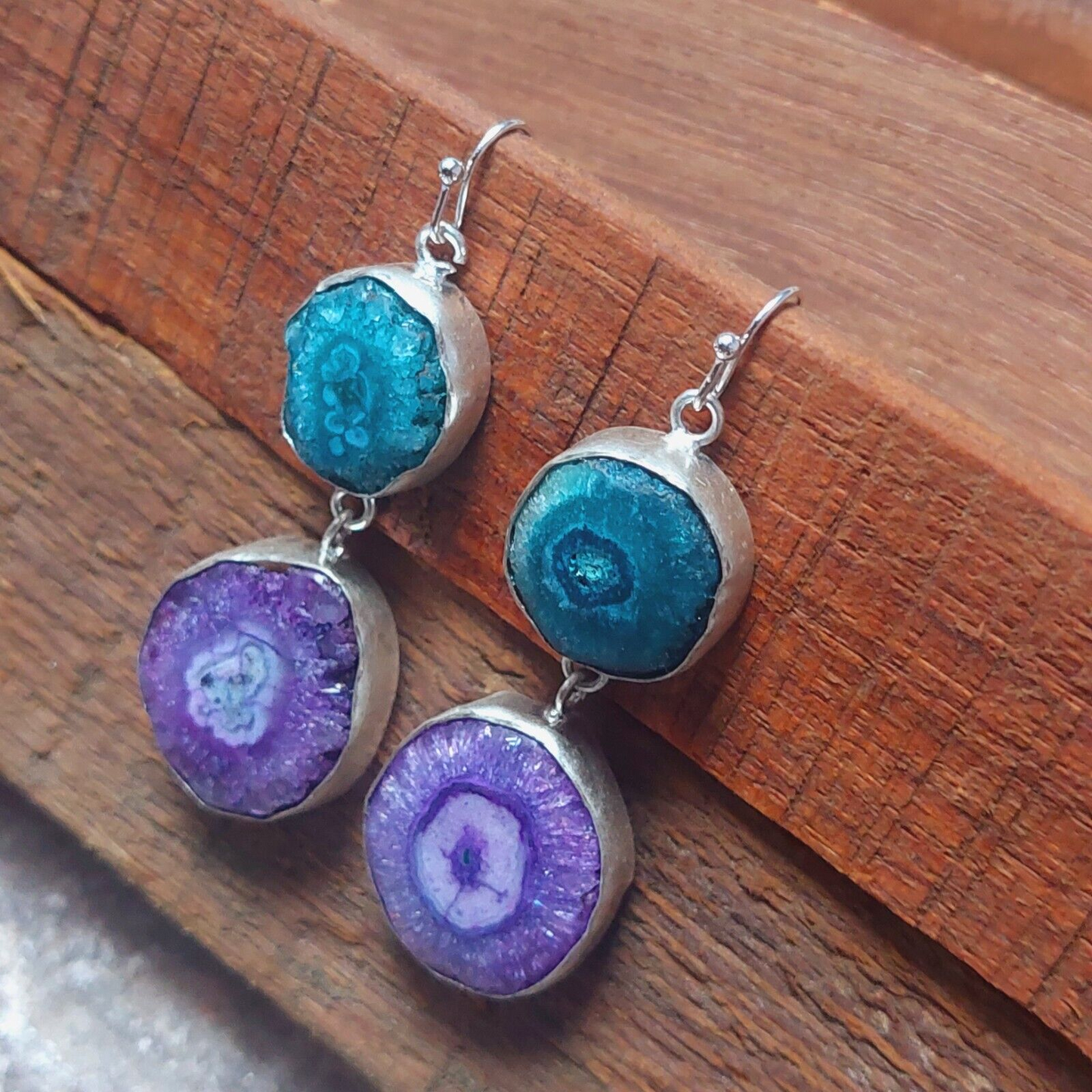Elegant Blue And Purple Solar Quartz 925 Sterling Silver Earrings,Birthday Gift