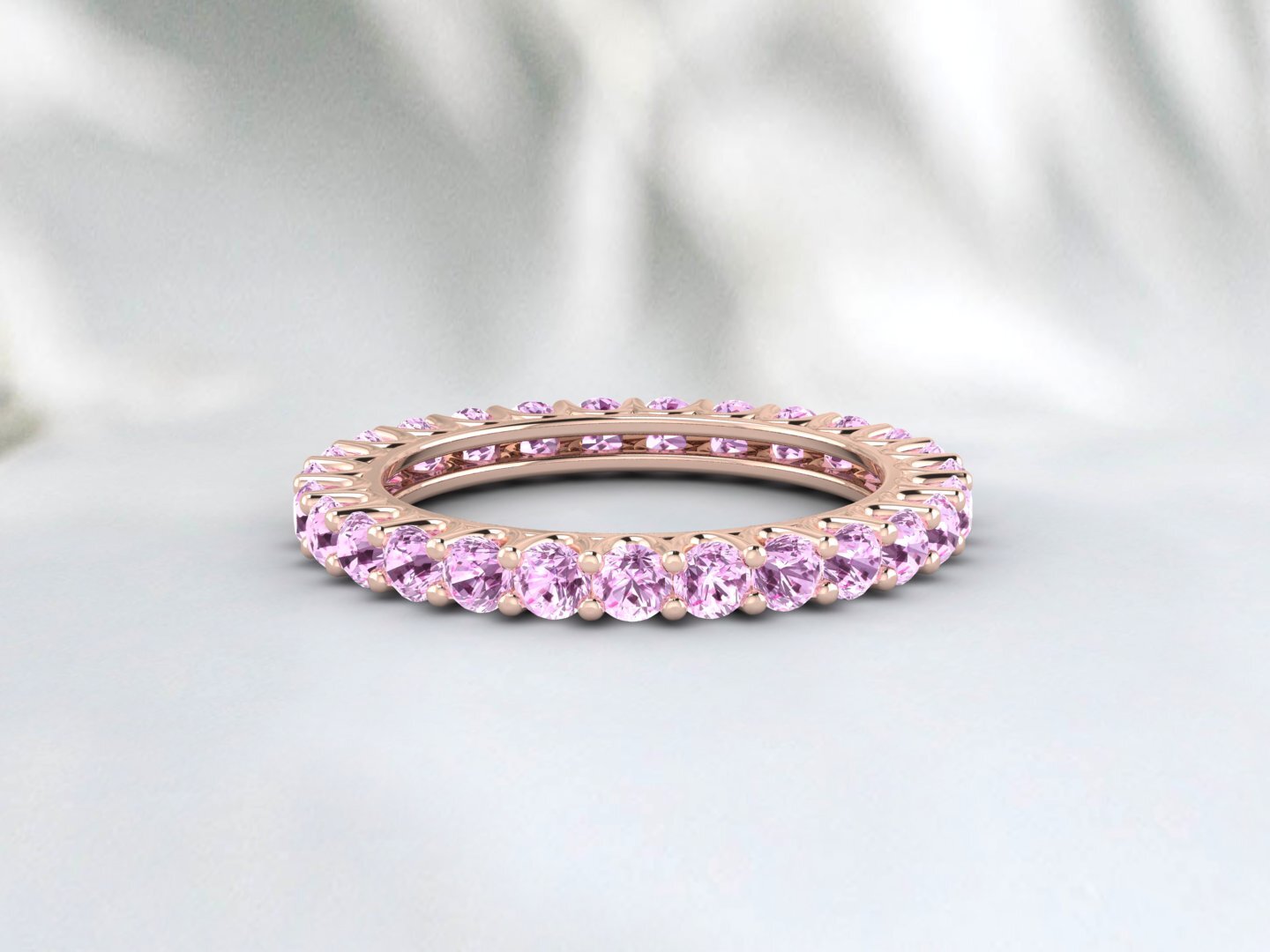 Natural Round Pink Sapphire Band Eternity Stacking Promise Fine Silver Band