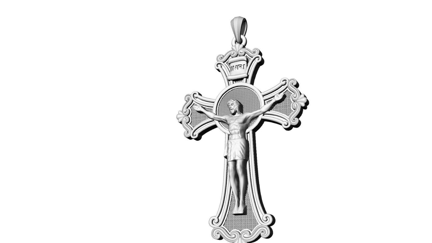 Silver Jesus Cross INRI Pendant Catholic Jesus Christ Necklace Women Jewelry Men